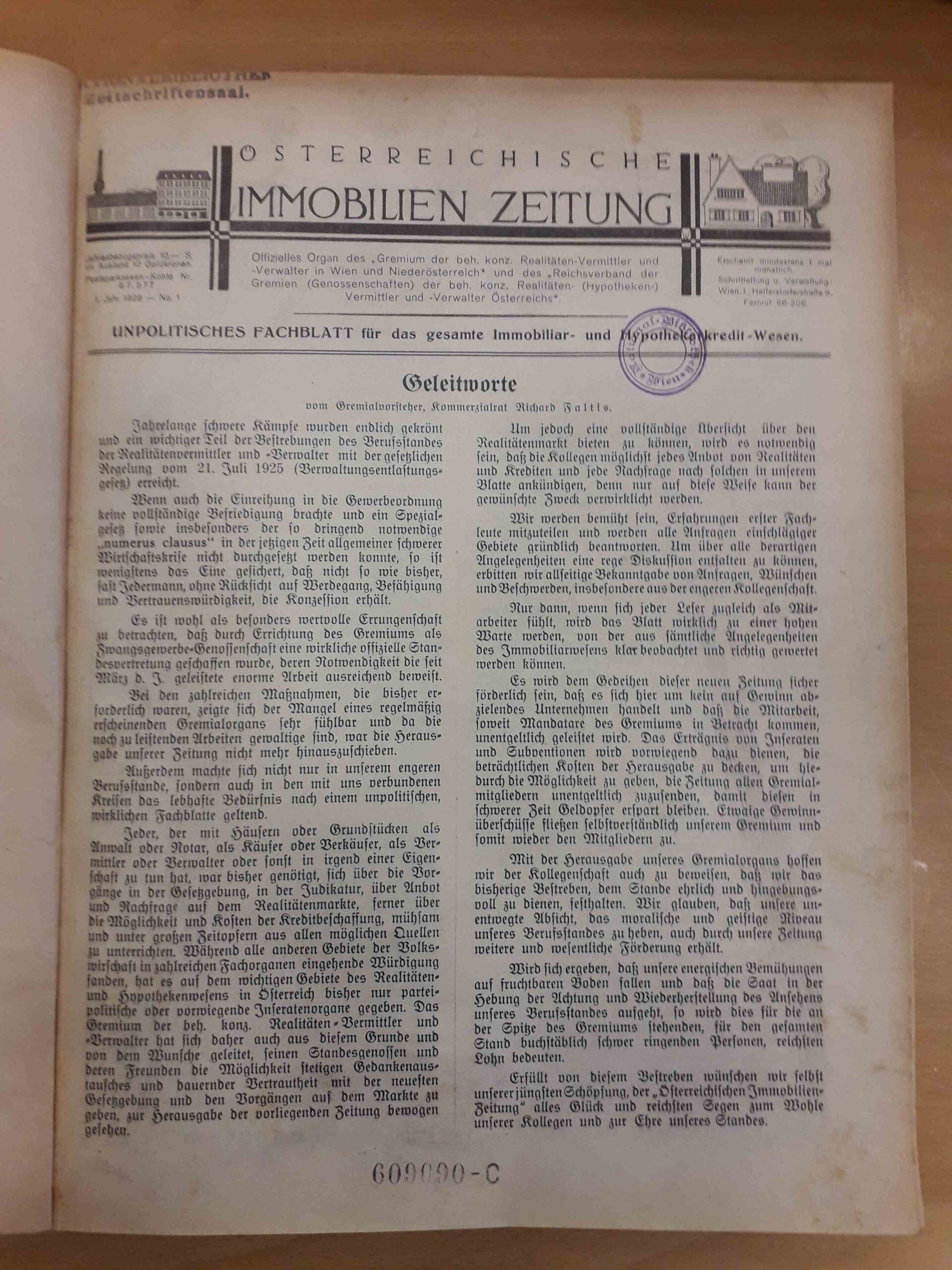 Faksimile der Geleitworte der Erstausgabe der OIZ 1928