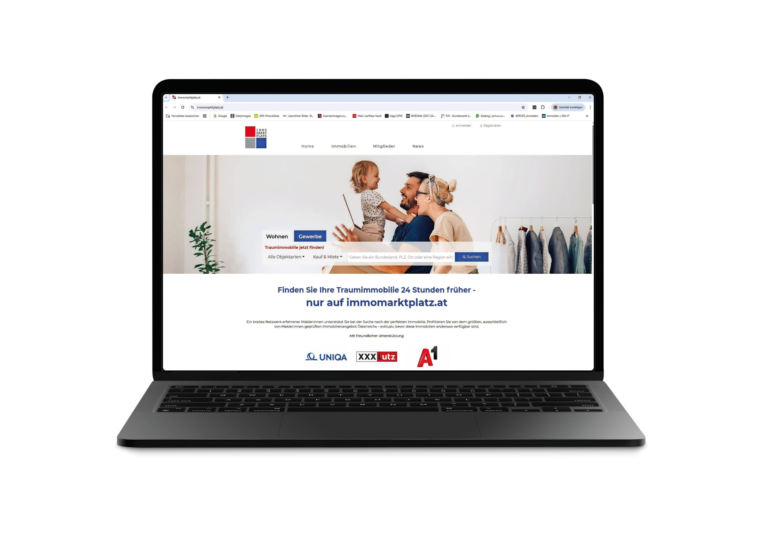 Die Website www.immomarktplatz.at scheint auf einem Notebook auf