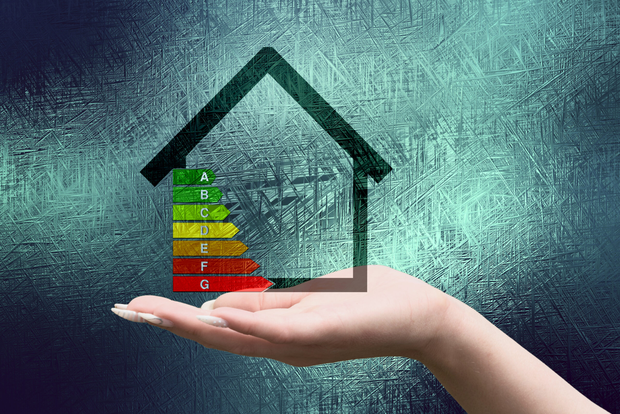 Ein Haus und die Effizienzklasse als Farbskala © Stadtratte iStock Getty Images Plus