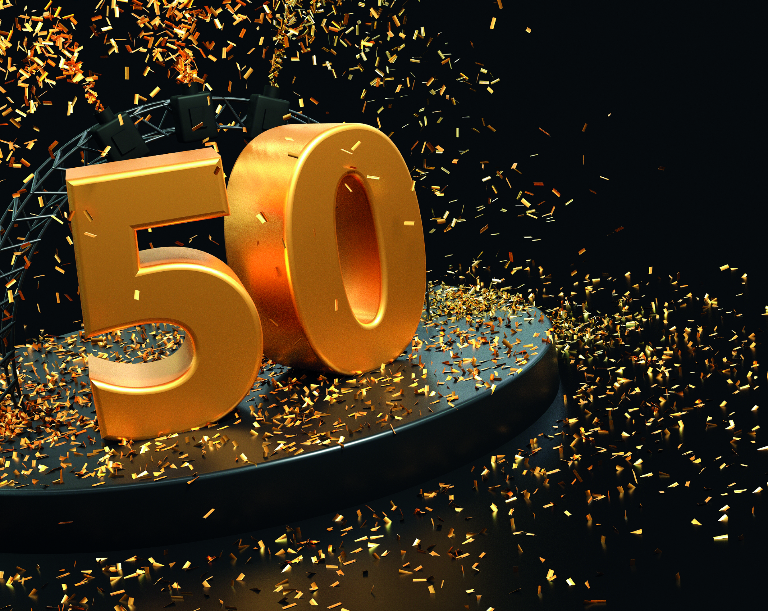 Eine goldene "50" auf einem kleinen Podium