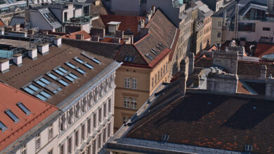 Blick über Dächer von Altbauten Wiens